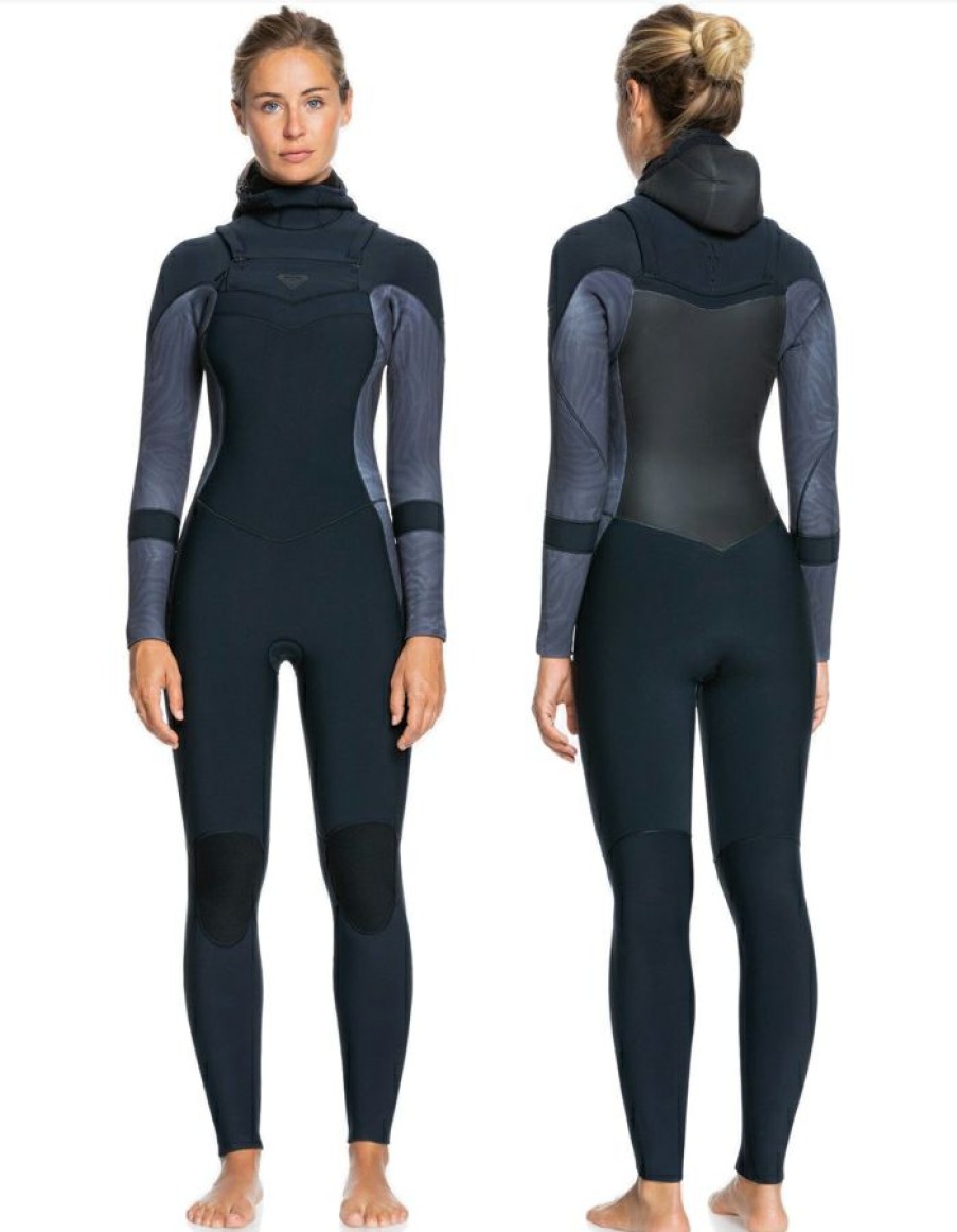 Wetsuits * | Gift Selection Roxy 5/4/3 Syncro Hooded Chest Zip Wetsuit Jet Black