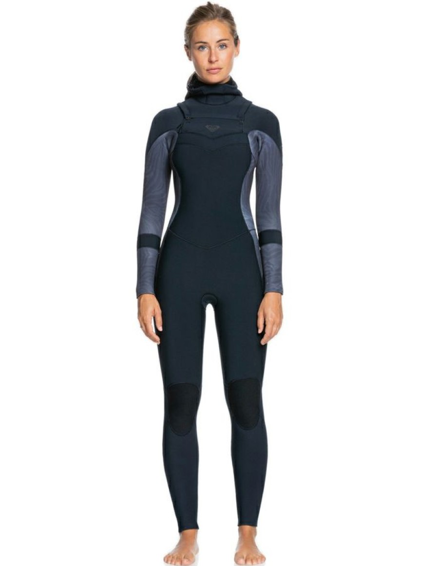 Wetsuits * | Gift Selection Roxy 5/4/3 Syncro Hooded Chest Zip Wetsuit Jet Black