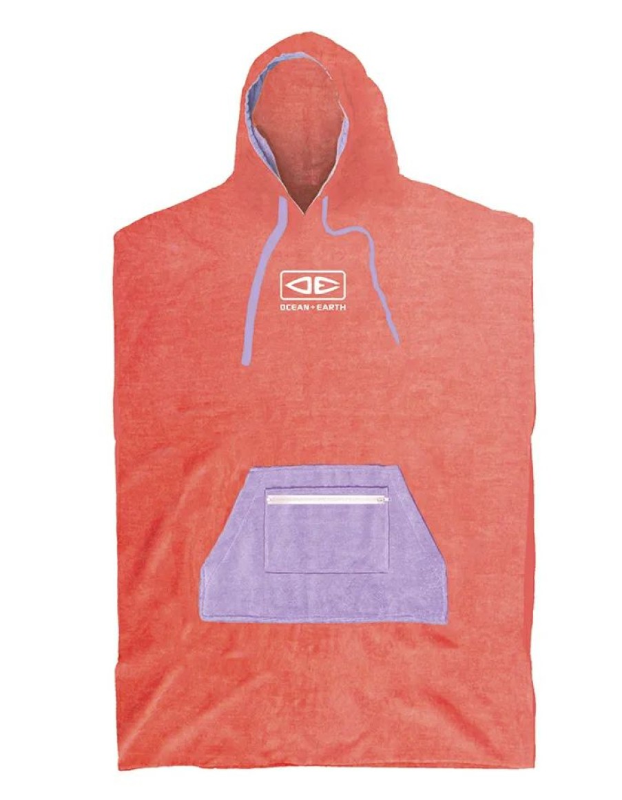 Gear * | Crazy Deals Ocean & Earth Ladies Daydream Hooded Poncho Coral