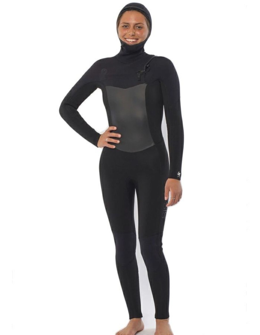 Wetsuits * | Less Expensive Sisstrevolution Seven Seas 5/4 Hooded Chest Full Wetsuit Black