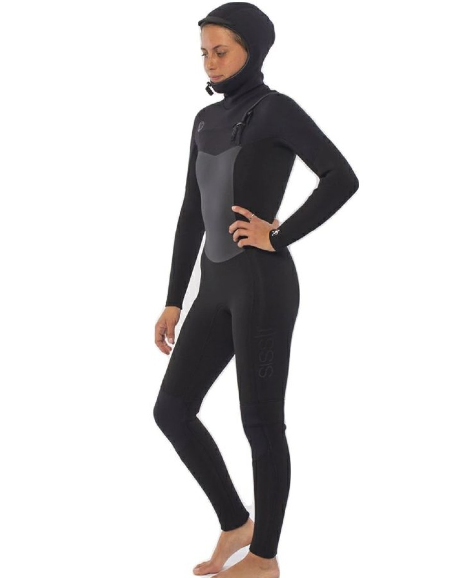 Wetsuits * | Less Expensive Sisstrevolution Seven Seas 5/4 Hooded Chest Full Wetsuit Black