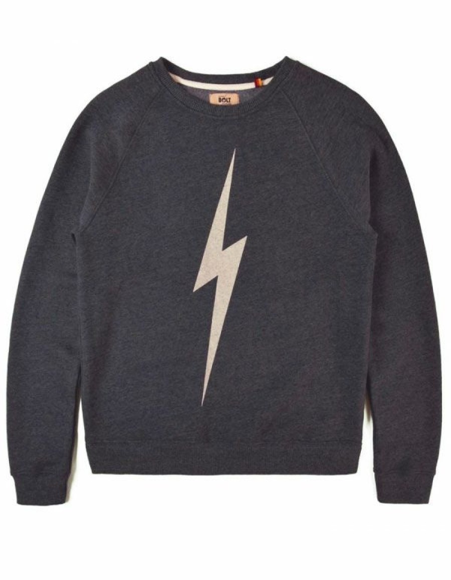 Mens * | Low Price Lightning Bolt Forever Triblend Fleece Crewneck Grey