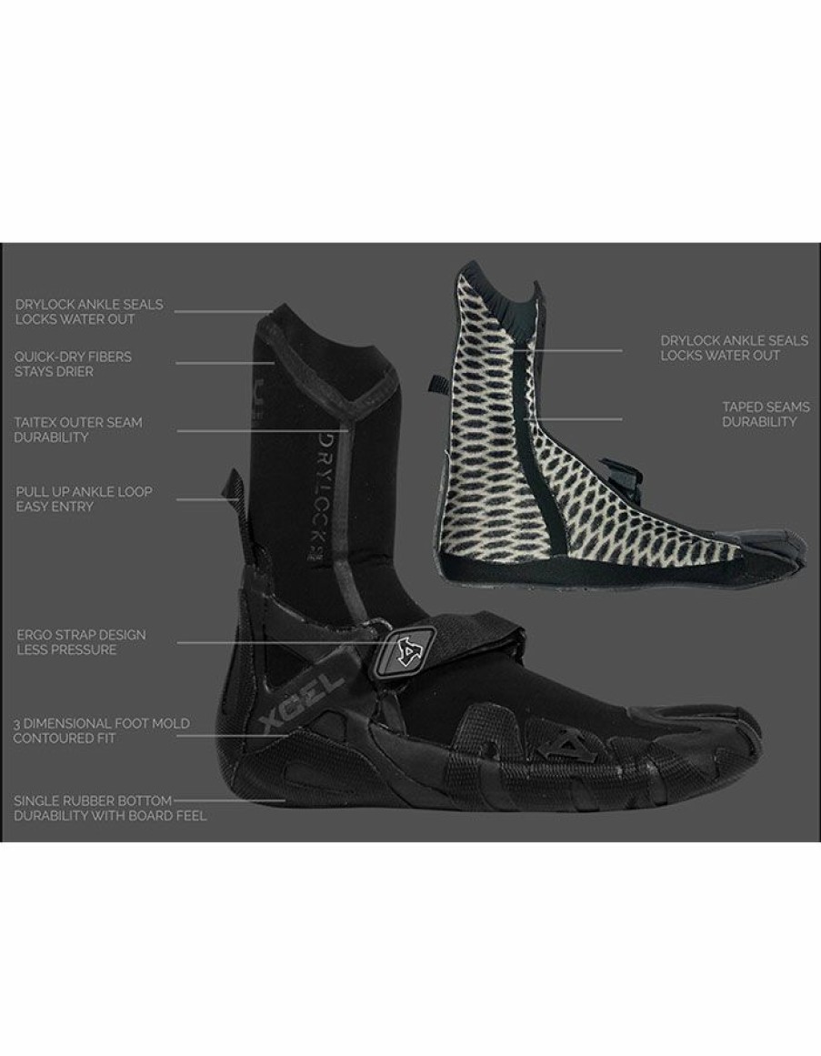 Wetsuits * | Shop Xcel Drylock 5Mm Split Toe Boots Black Grey