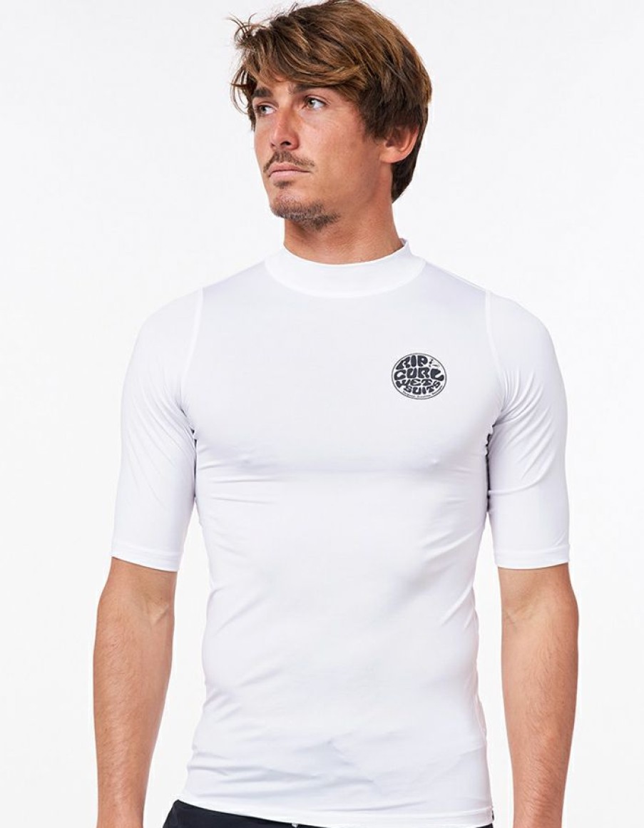 Wetsuits * | Top Sell Rip Curl Icon Perf Short Sleeve Uv Tee White